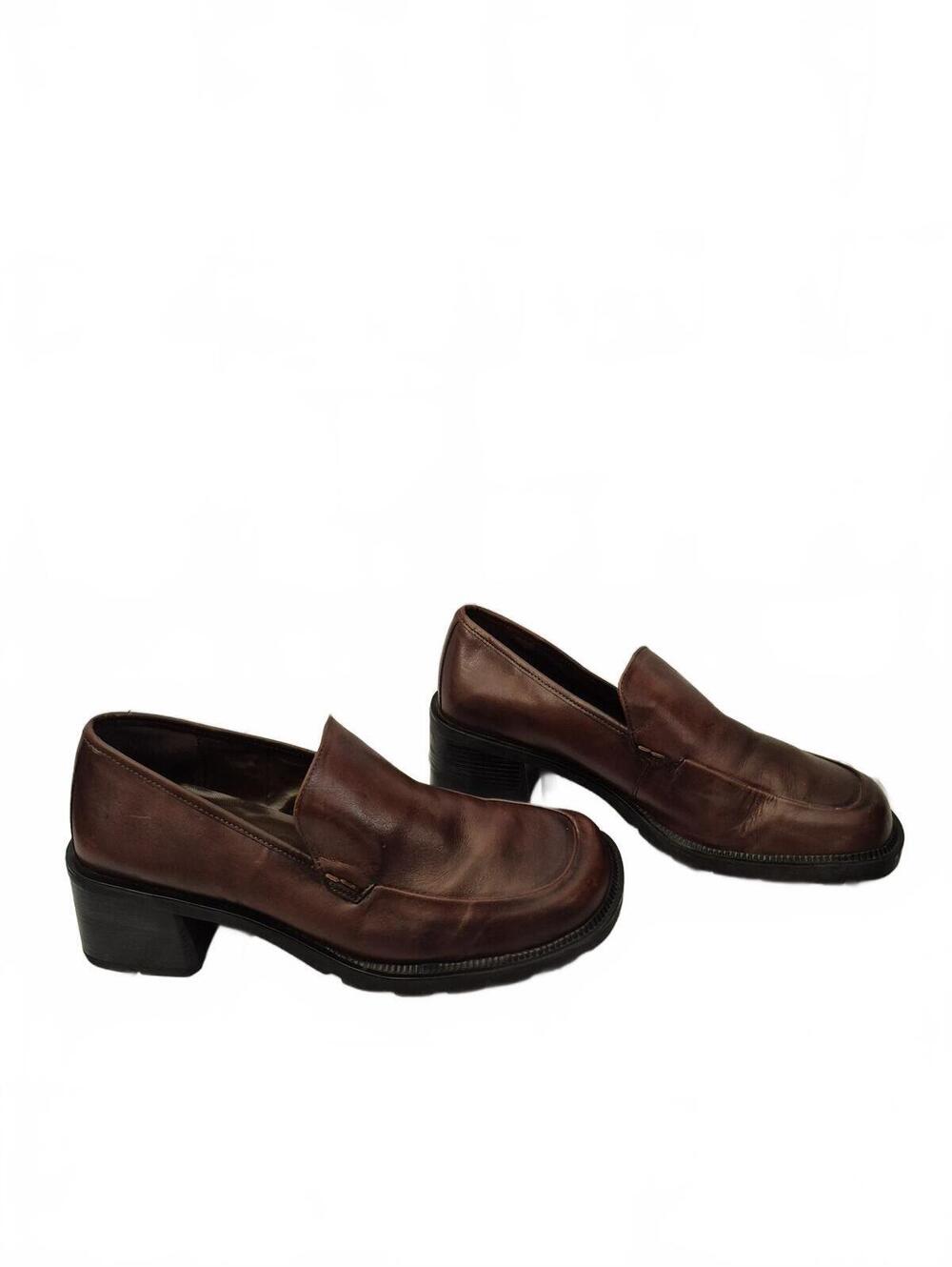 Cloud Walkers Style Amazon Distressed Dark Brown Leather Block Heel